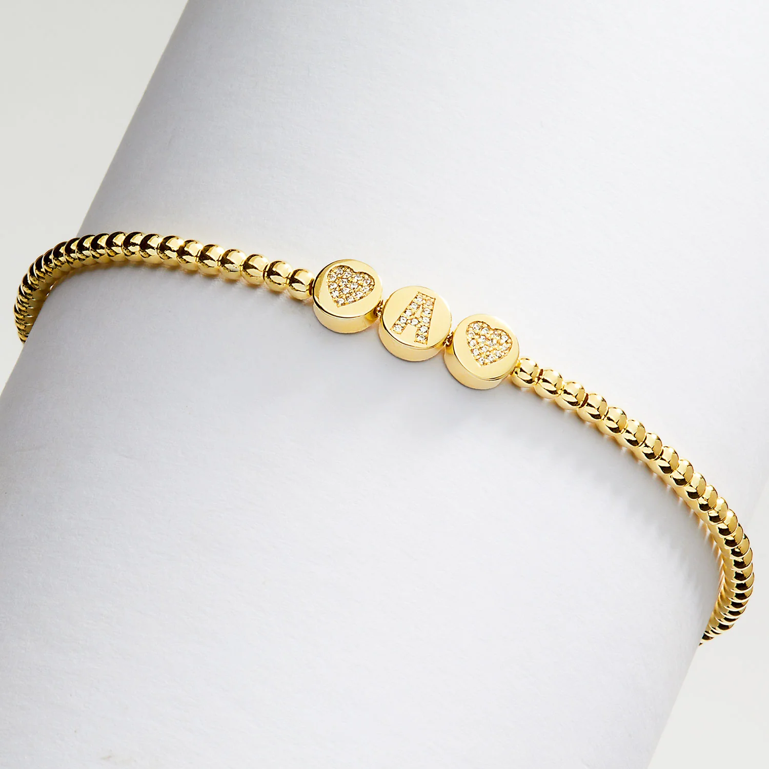 Pave CZ Initials Slider Charm Pave Initials Station Beaded Bracelet - Image 6