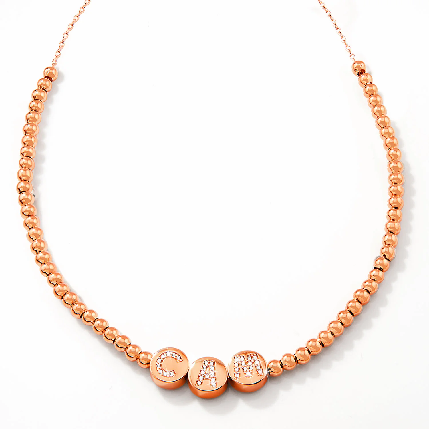 Pave CZ Initials Slider Charm Pave Initials Station Beaded Necklace - Image 5