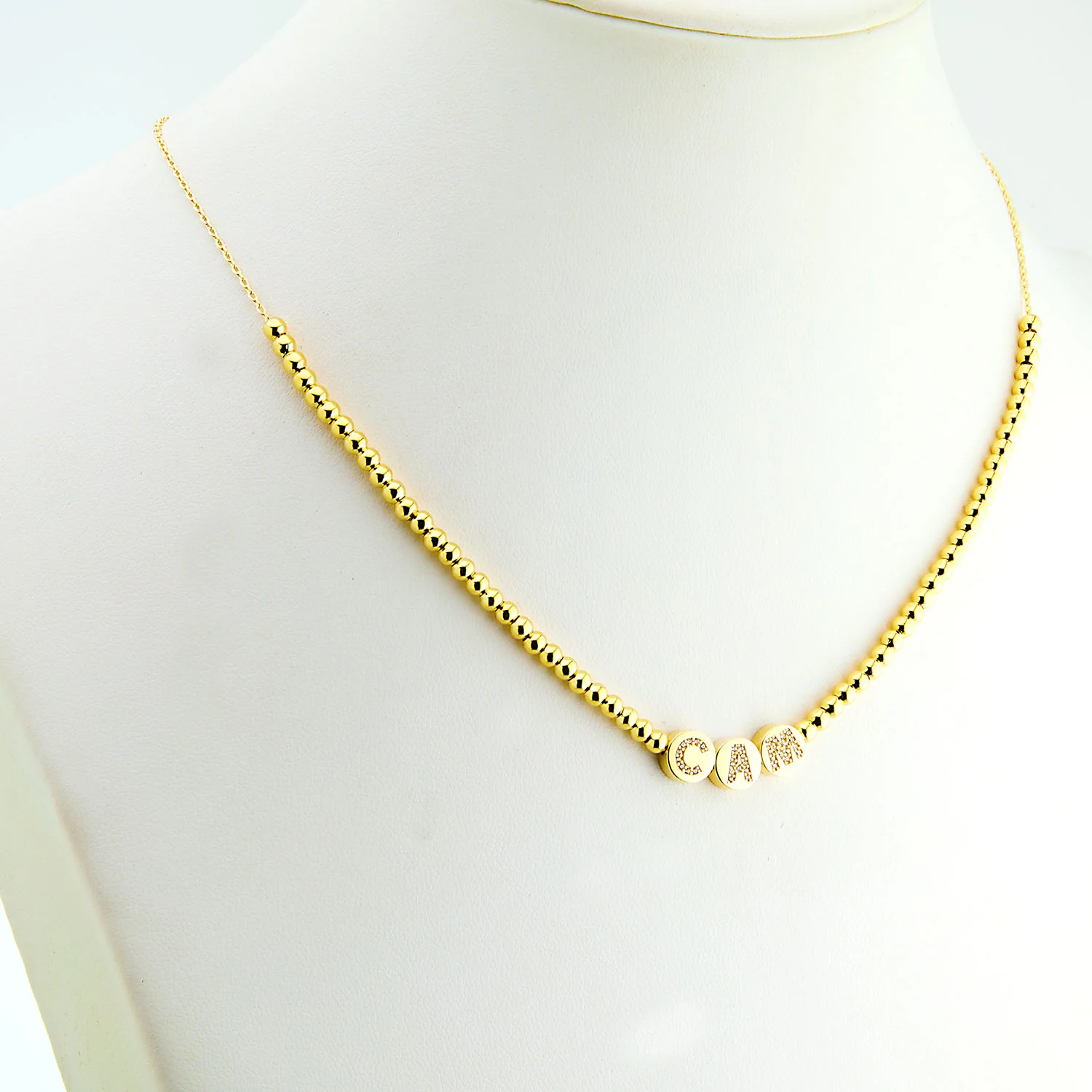 Pave CZ Initials Slider Charm Pave Initials Station Beaded Necklace - Image 6
