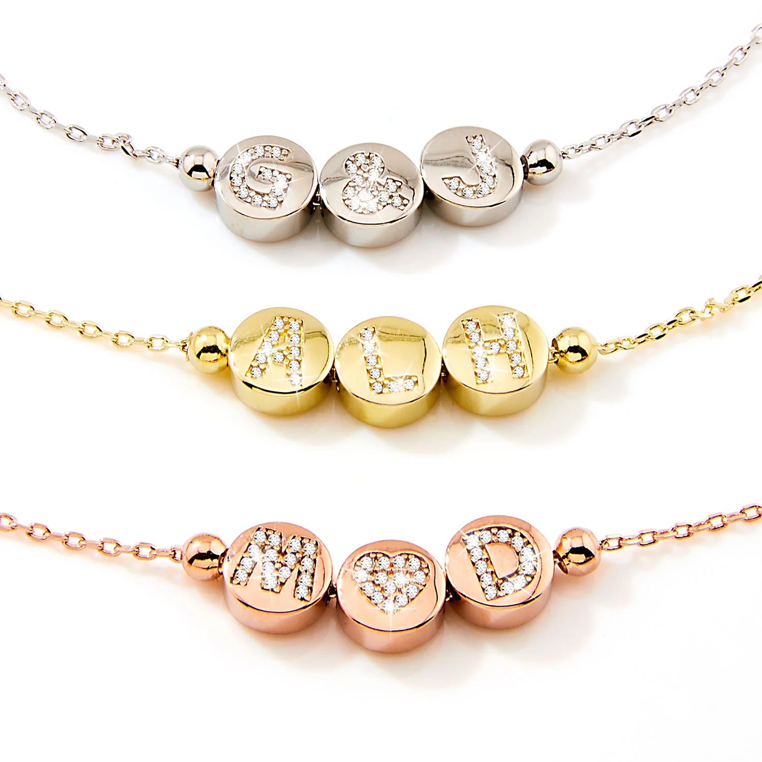 Pave CZ Initials Slider Charm Pave Initials Station Necklace