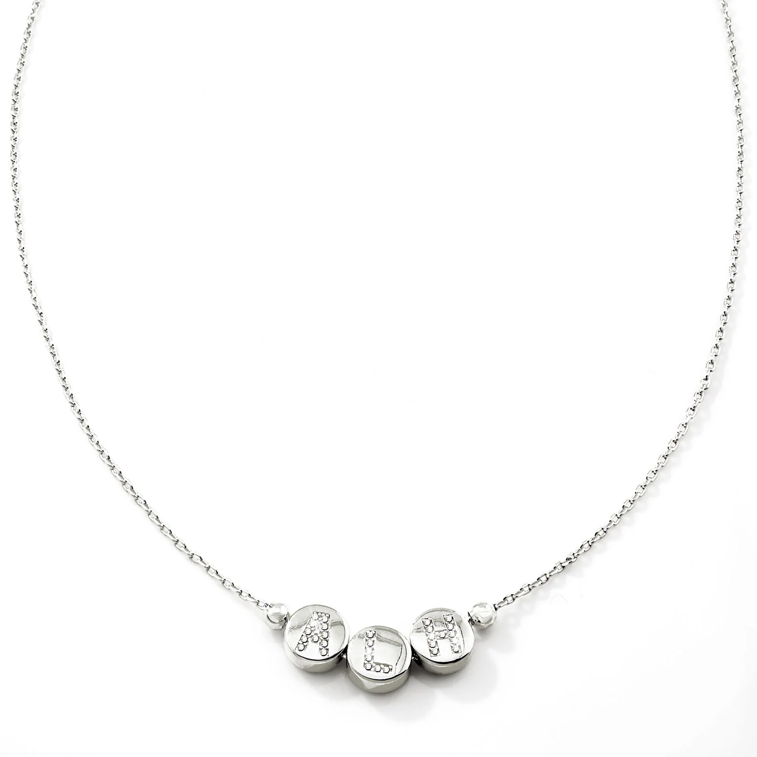 Pave CZ Initials Slider Charm Pave Initials Station Necklace - Image 2