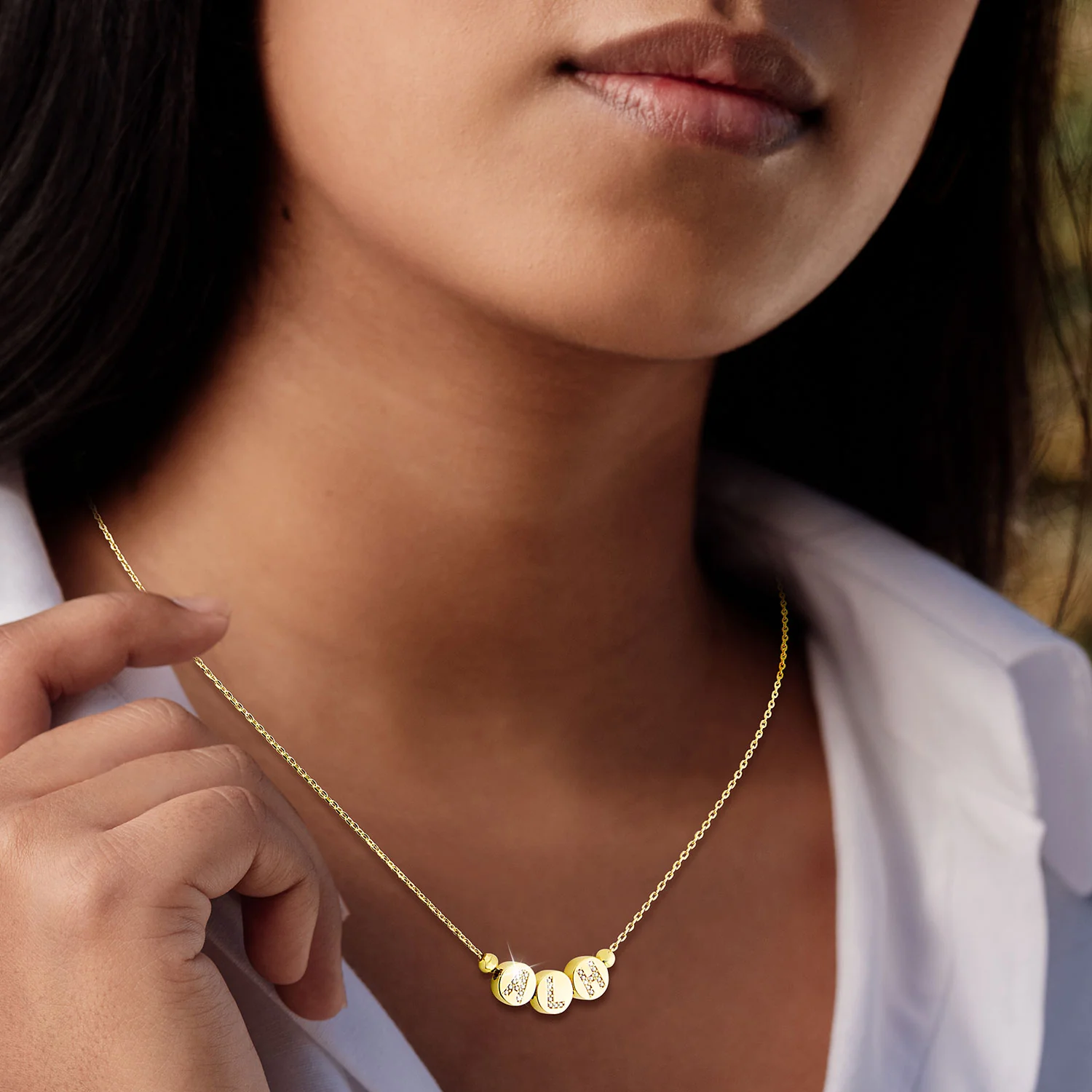 Pave CZ Initials Slider Charm Pave Initials Station Necklace - Image 3