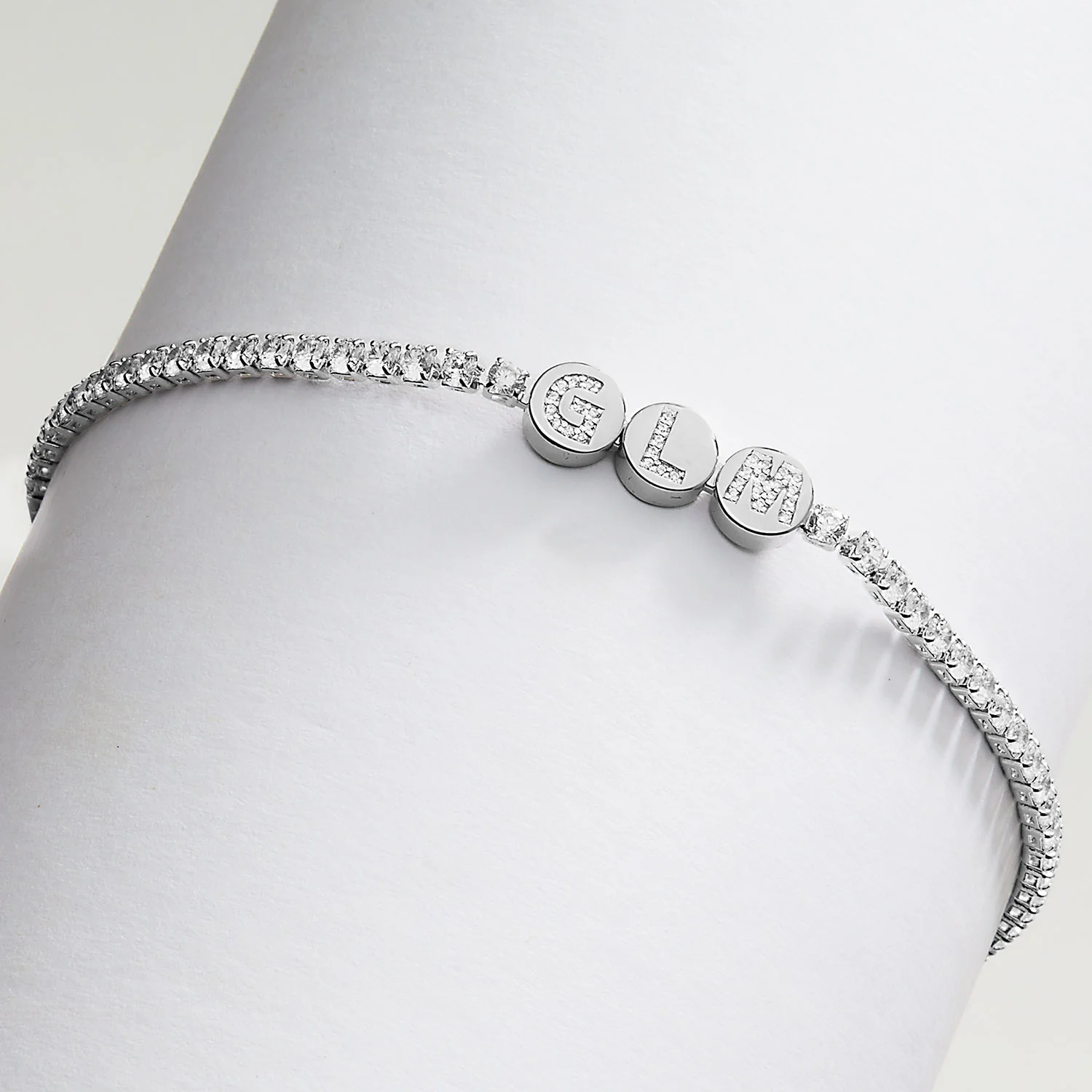 Pave CZ Initials Slider Charm Station CZ Tennis Bracelet - Image 3