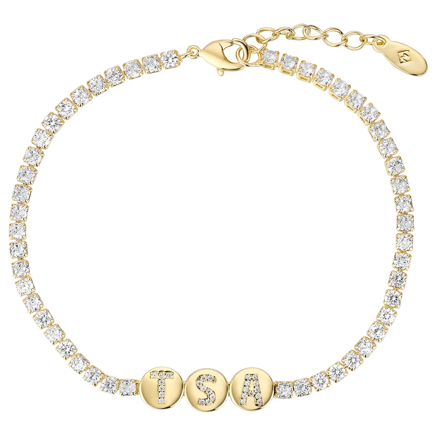 Pave CZ Initials Slider Charm Station CZ Tennis Bracelet - Image 5