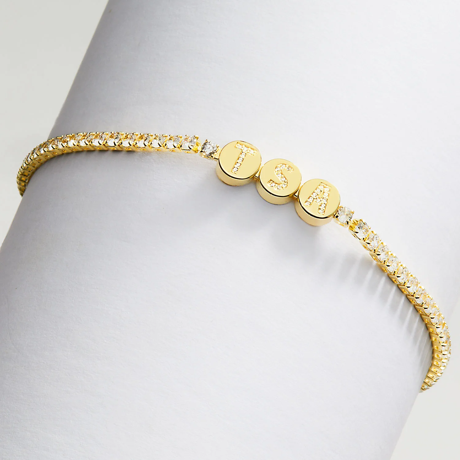 Pave CZ Initials Slider Charm Station CZ Tennis Bracelet - Image 6