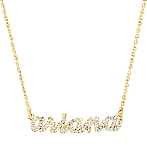 Pave CZ Lowercase Name Plaque Necklace - Image 4