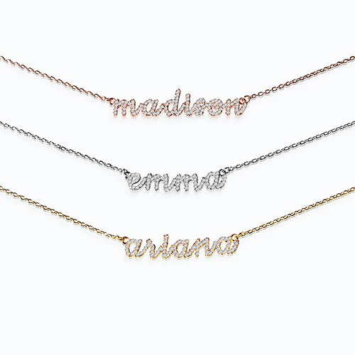 Pave CZ Lowercase Name Plaque Necklace - Image 8