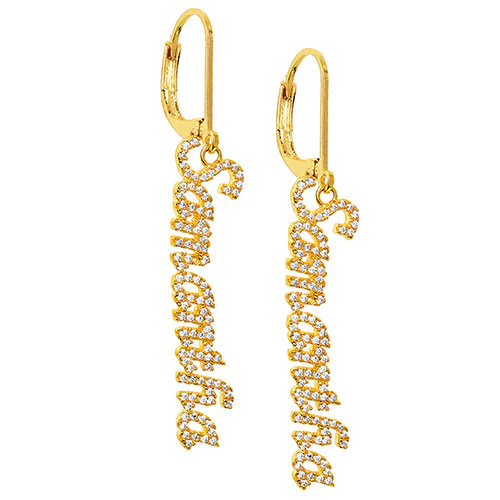 Pave CZ Name Drop Earrings - Image 3