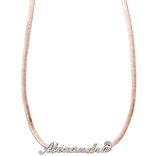 Pave CZ Name Slide Pendant Herringbone Chain Necklace - Image 6