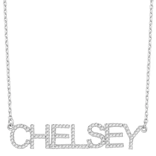 Pave CZ Uppercase Name Plaque Necklace - Image 2