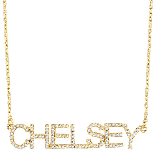 Pave CZ Uppercase Name Plaque Necklace - Image 4