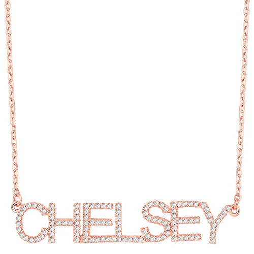 Pave CZ Uppercase Name Plaque Necklace - Image 6