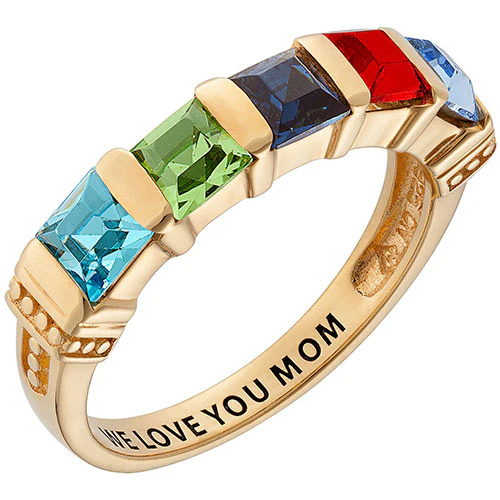 Personalized 14K Gold Plated Square Birthstone Ring - 5 Stones - Image 3