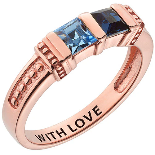Personalized 14K Rose Gold Plated Square Birthstone Ring - 2 Stones - Image 3