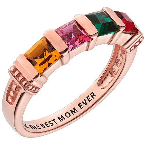 Personalized 14K Rose Gold Plated Square Birthstone Ring - 4 Stones - Image 3