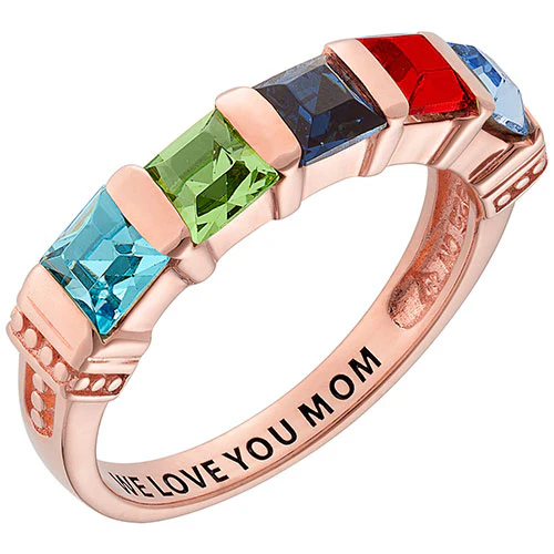 Personalized 14K Rose Gold Plated Square Birthstone Ring - 5 Stones - Image 3