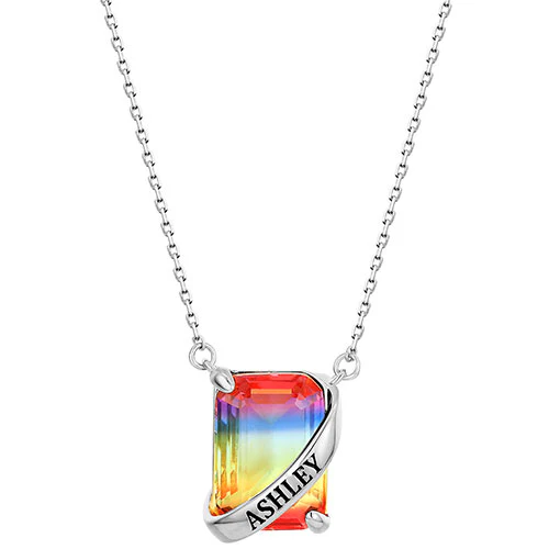 Personalized Banner Iridescent Crystal Emerald cut necklace - Image 2