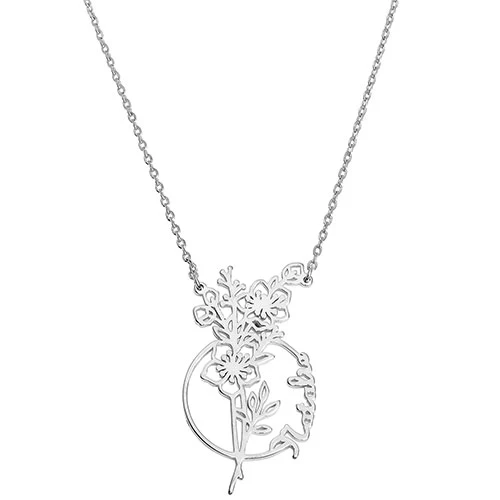 Personalized Birthmonth Flower and Name Circle Necklace - Image 2