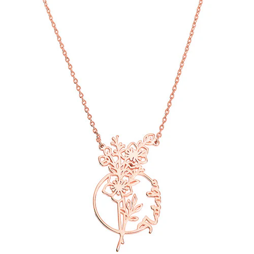 Personalized Birthmonth Flower and Name Circle Necklace - Image 6