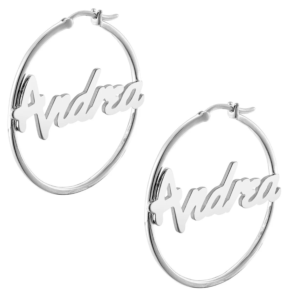 Personalized Bold Script Name Medium Hoop Earrings - Image 3