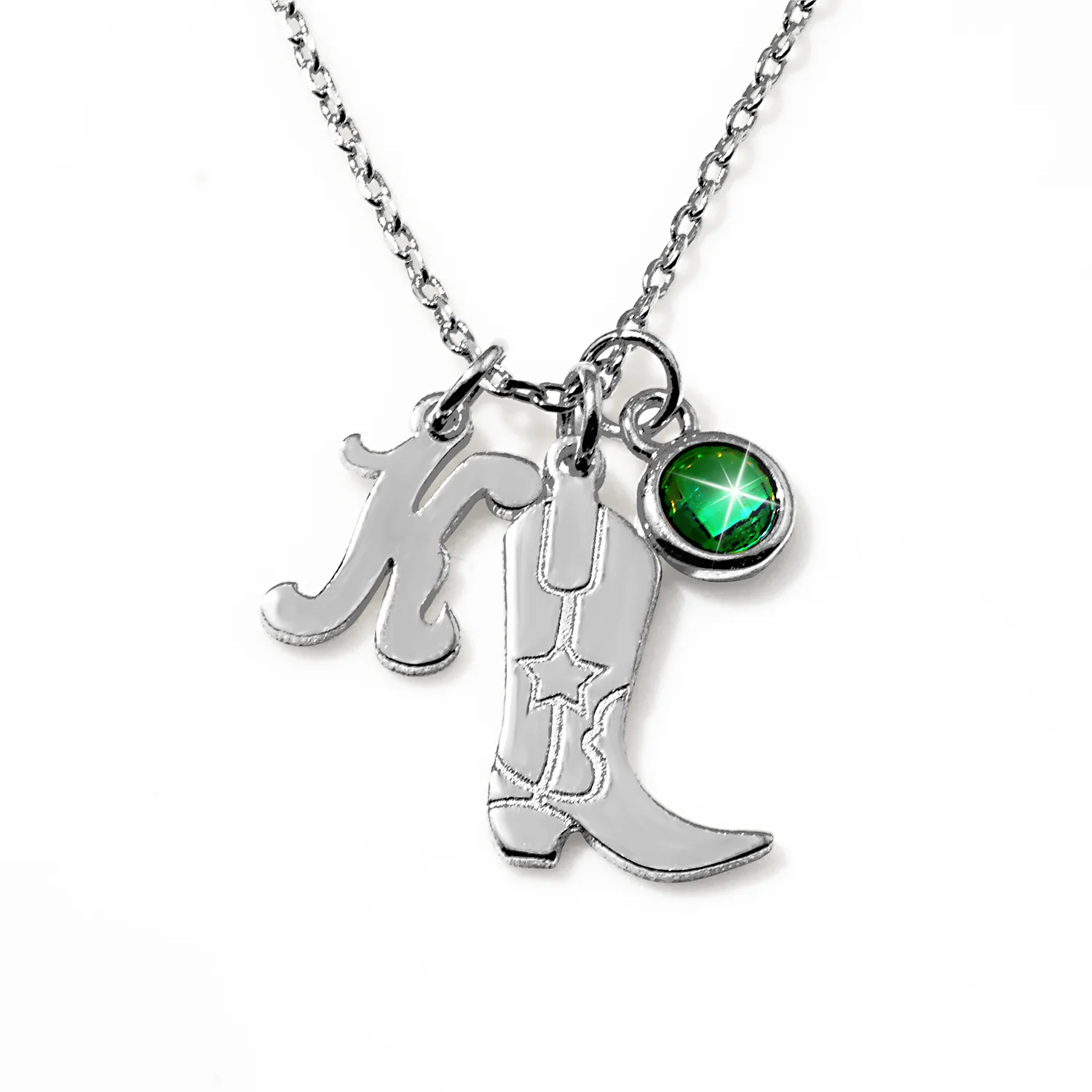 Personalized Cowboy Boot Charm Necklace with Initial & Birthstone - Image 4