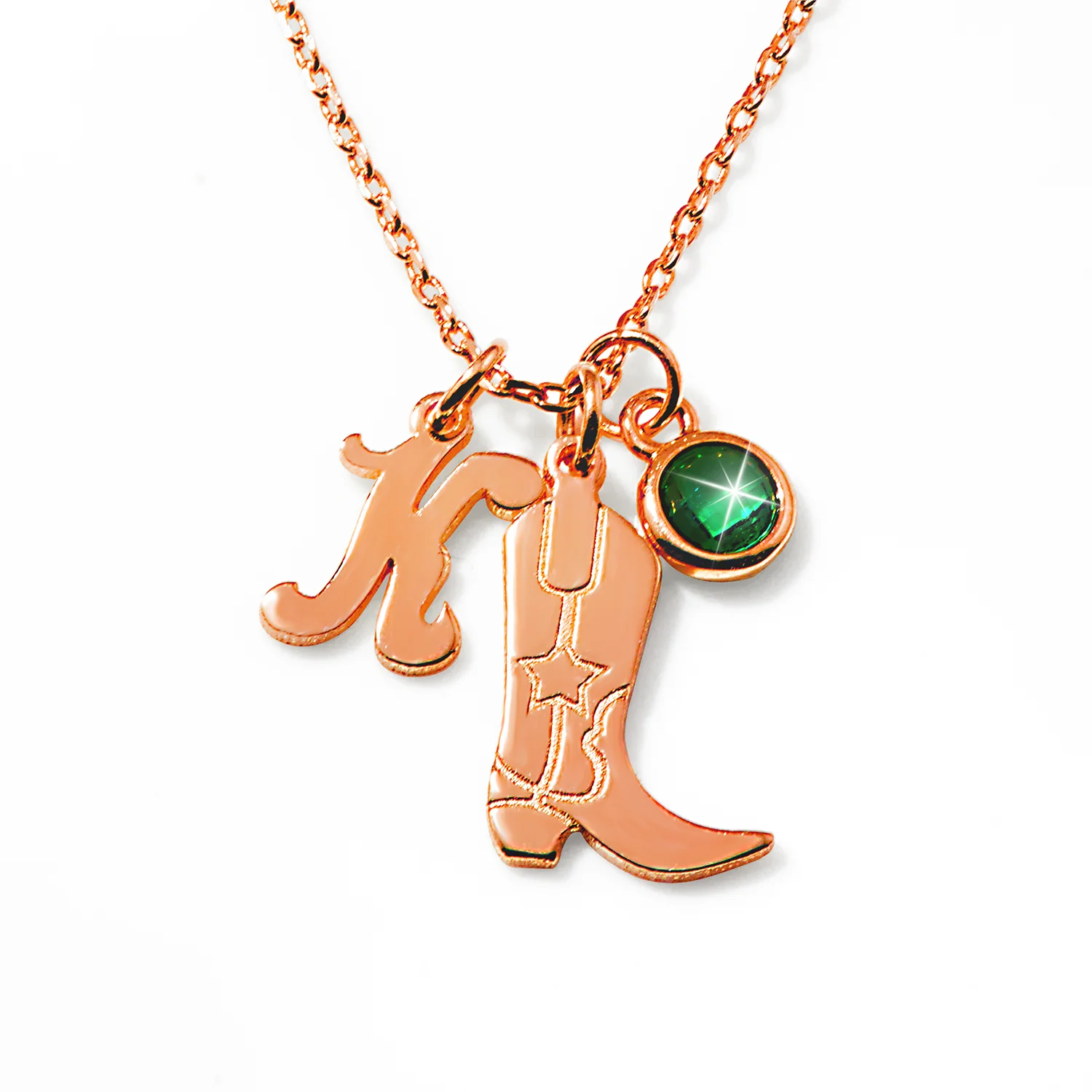 Personalized Cowboy Boot Charm Necklace with Initial & Birthstone - Image 5