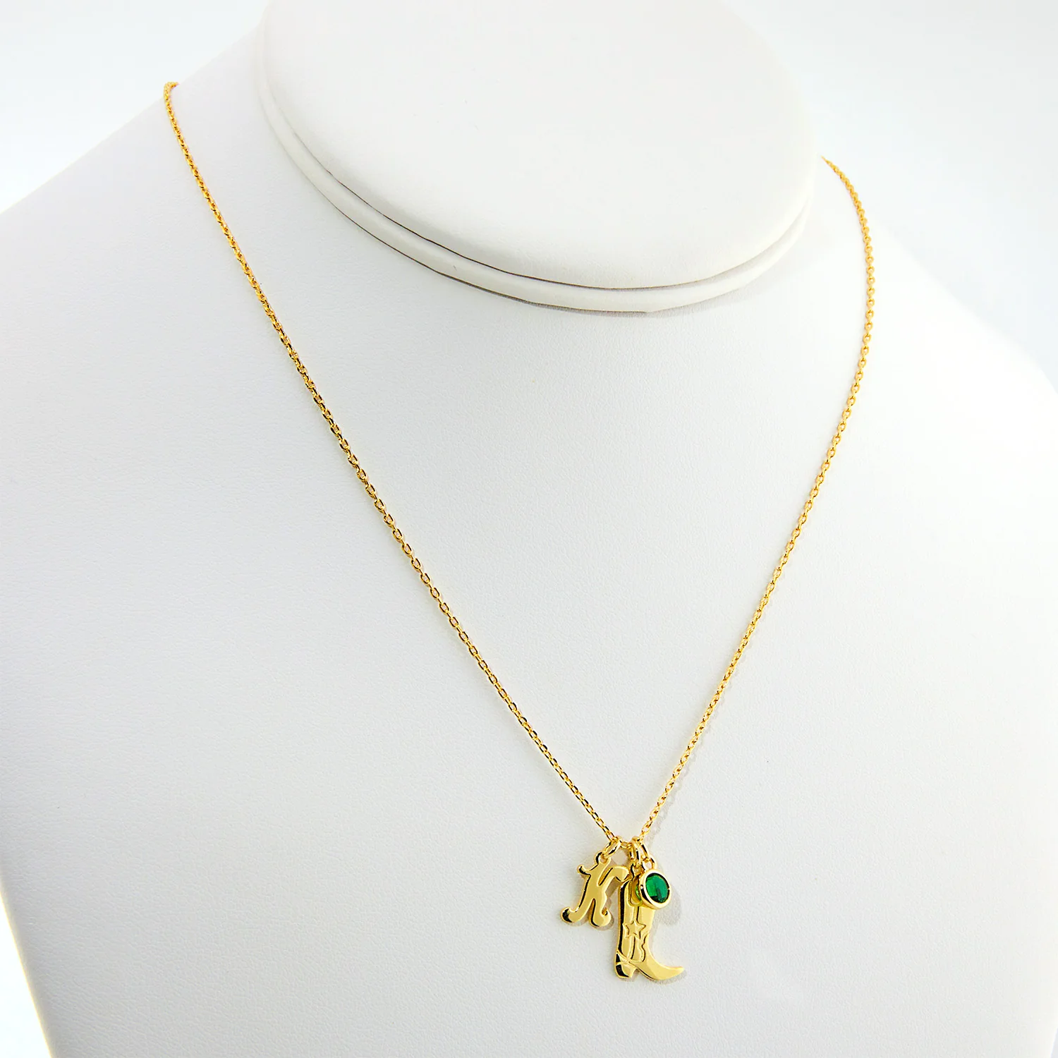Personalized Cowboy Boot Charm Necklace with Initial & Birthstone - Image 6