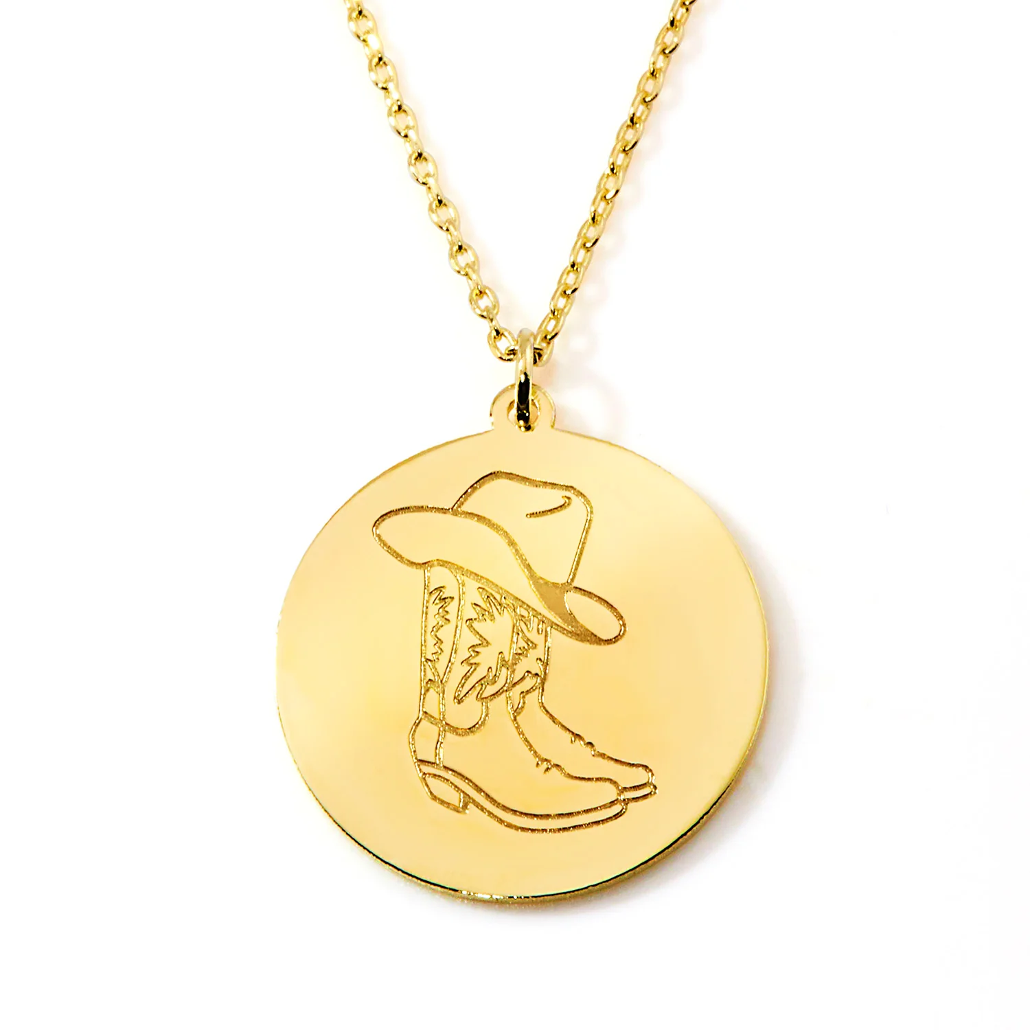 Personalized Cowboy Hat and Boot Disc Necklace with Birthstone - Image 3