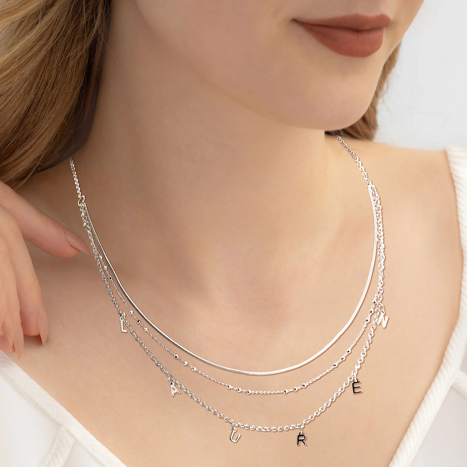 Personalized Dainty Name Layered Multichain Necklace - Image 2