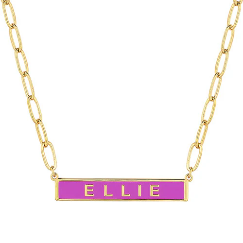Personalized Enamel Bar on Paperclip Chain Necklace - Image 4
