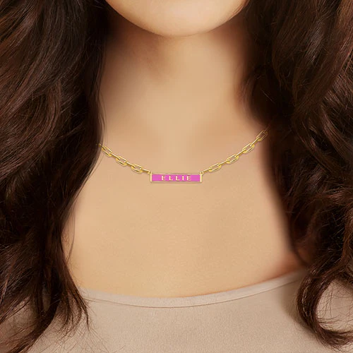 Personalized Enamel Bar on Paperclip Chain Necklace - Image 5
