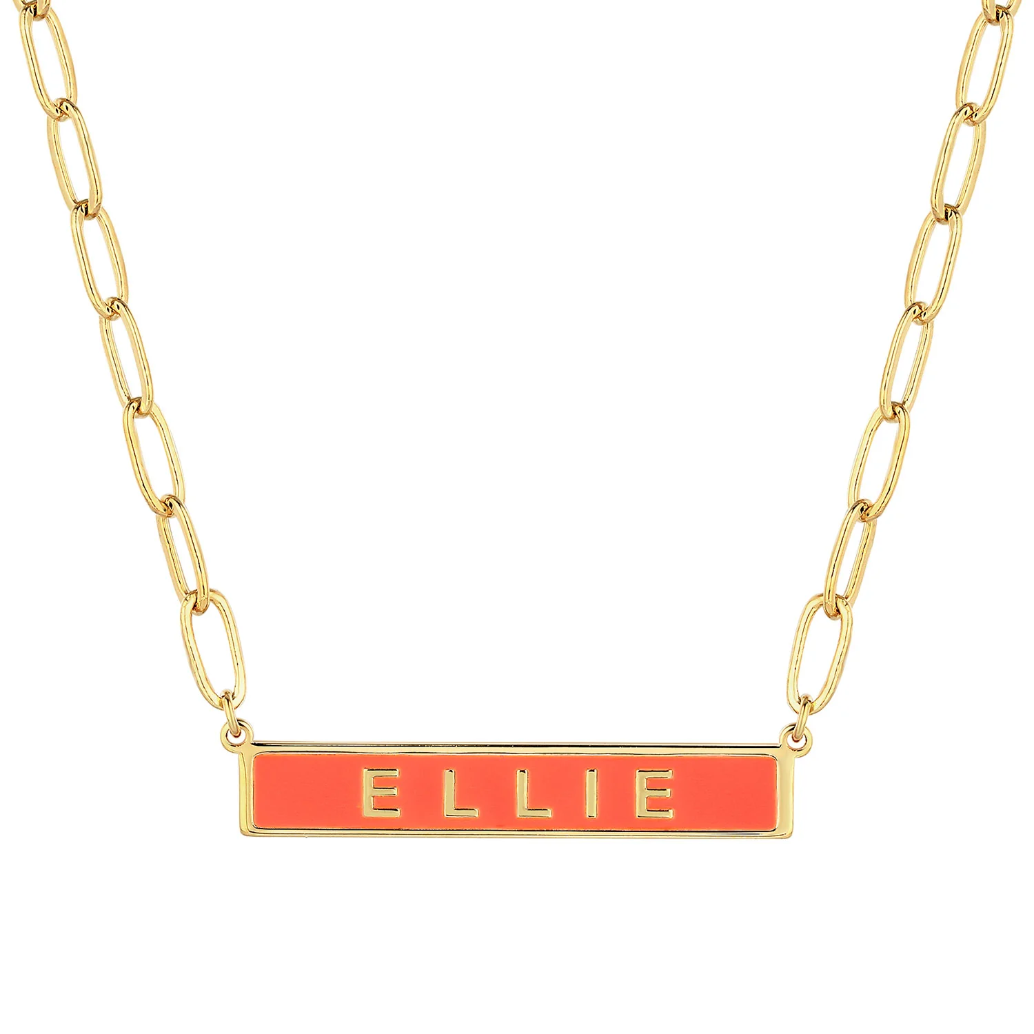 Personalized Enamel Bar on Paperclip Chain Necklace  - New Fall Colors - Image 3