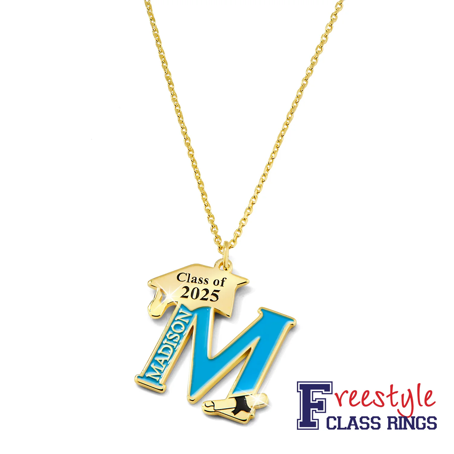Personalized Enamel Initial with Name and Graduation Cap Necklace - Image 4