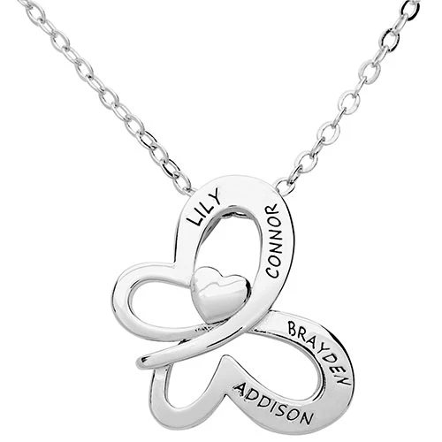 Personalized Engraved Butterfly with Heart Necklace - Image 2