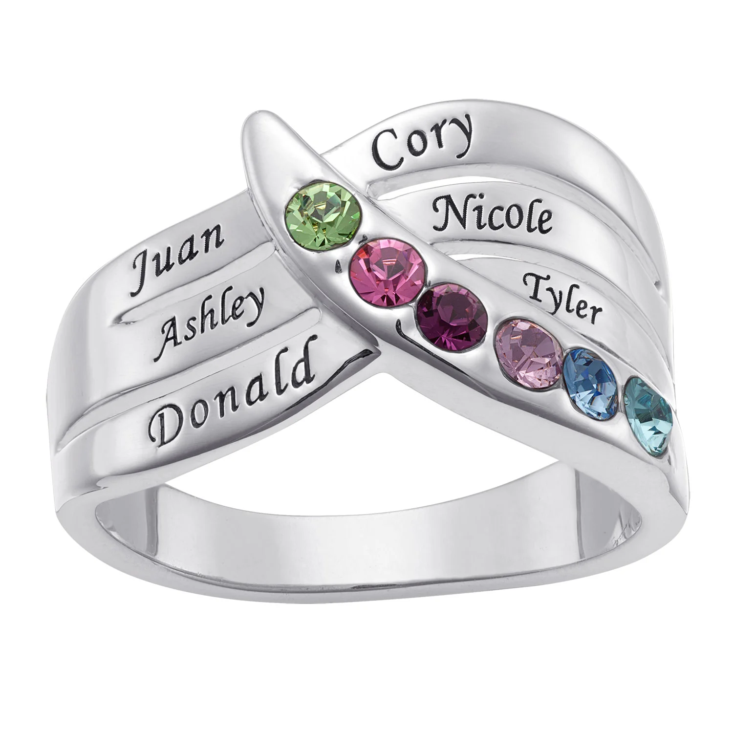 Personalized Family Cross Over Name and Birthstone Ring