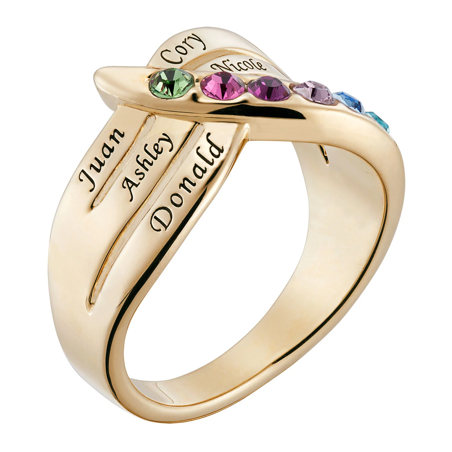 Personalized Family Cross Over Name and Birthstone Ring - Image 2