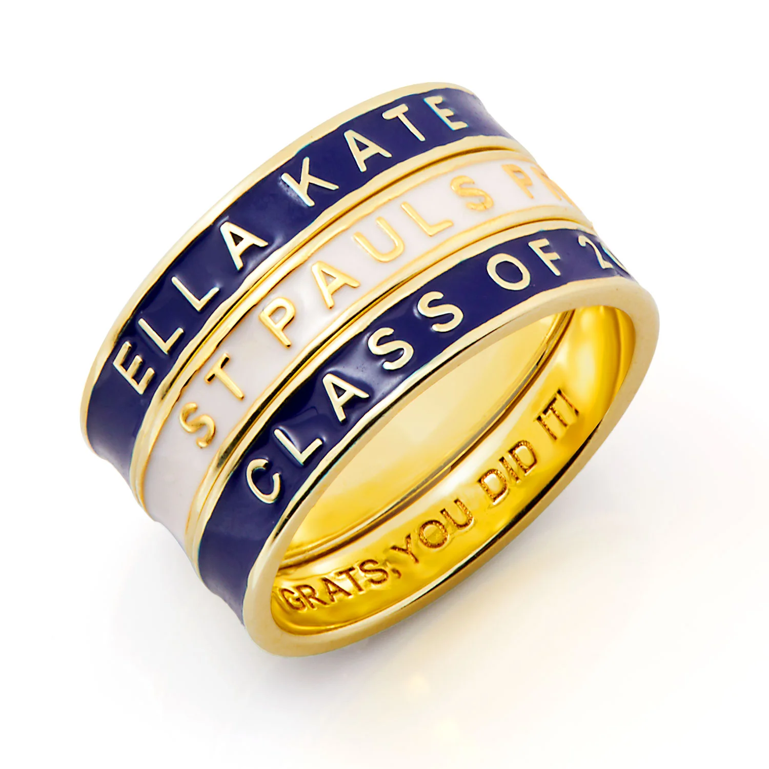 Personalized Gold Plated Enamel Stackable Bands Freestyle Class Ring - Image 2