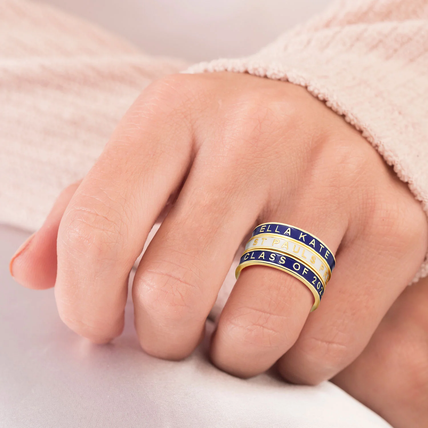 Personalized Gold Plated Enamel Stackable Bands Freestyle Class Ring - Image 3