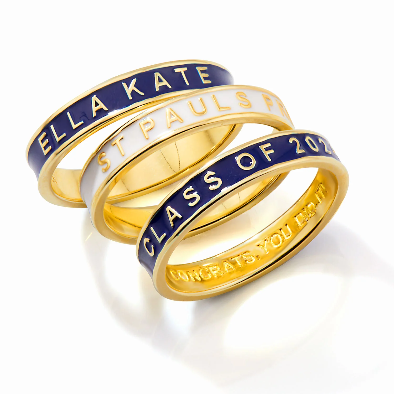 Personalized Gold Plated Enamel Stackable Bands Freestyle Class Ring - Image 4
