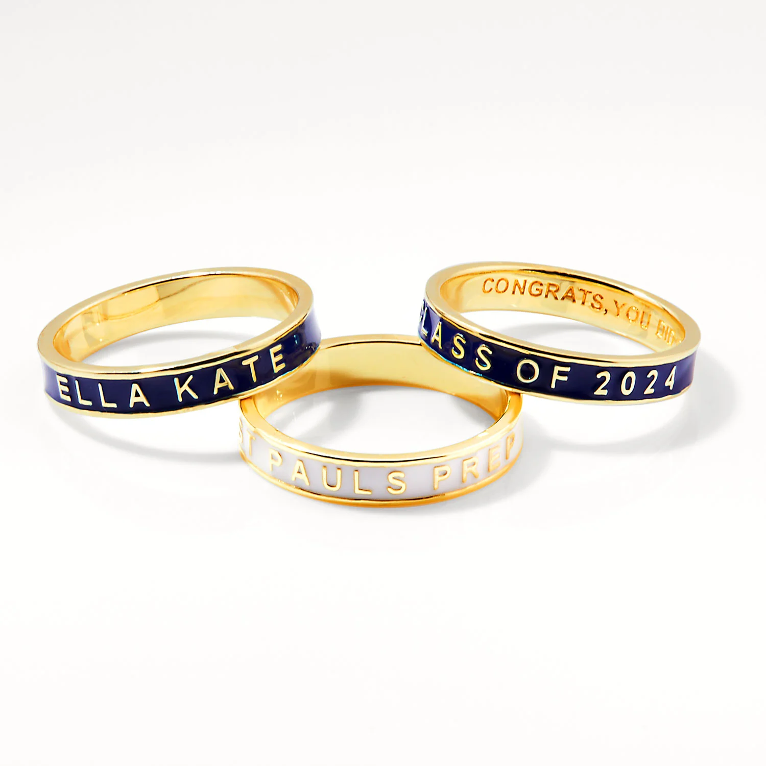 Personalized Gold Plated Enamel Stackable Bands Freestyle Class Ring - Image 5