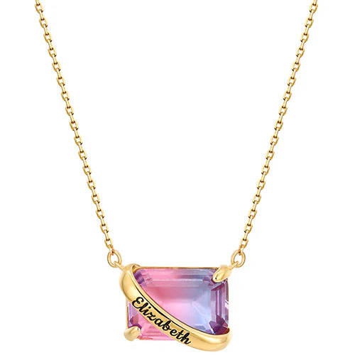 Personalized Iridescent Crystal Emerald Cut Necklace, East-West - Image 4