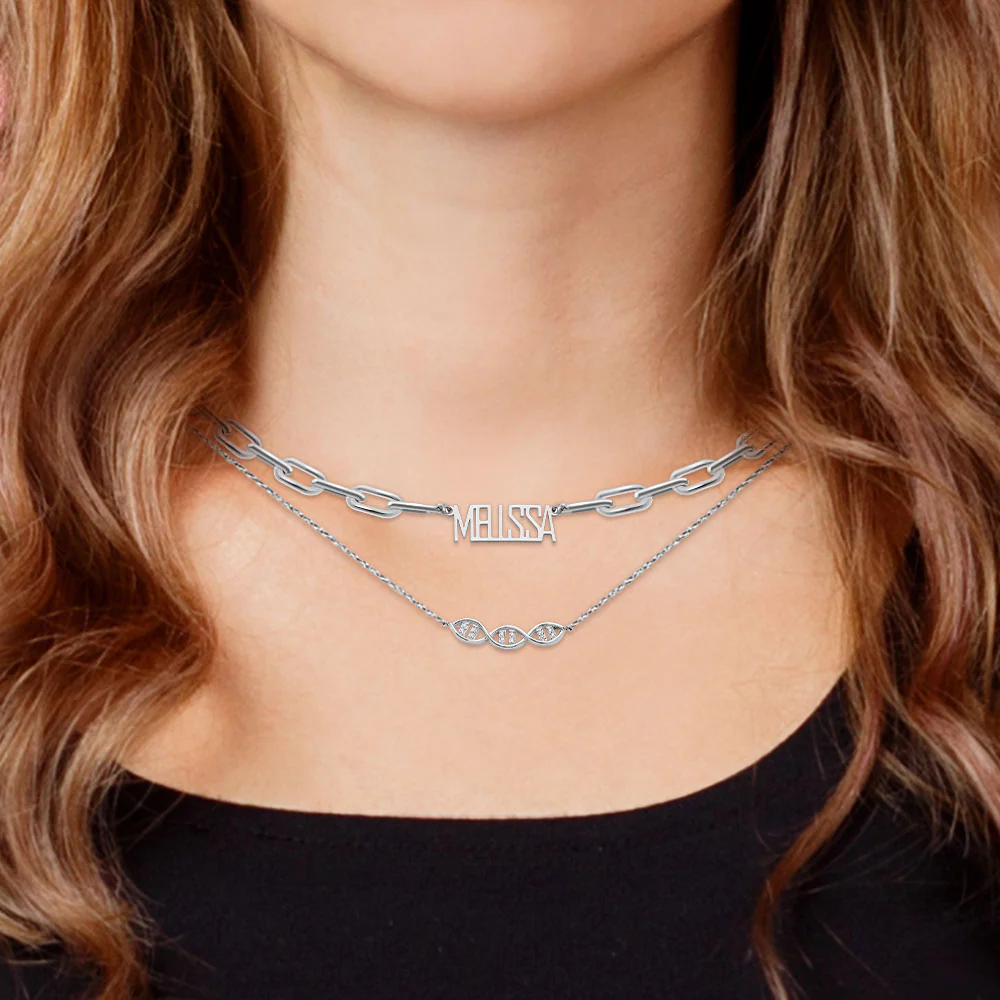 Personalized Layered Cutout Name Necklace with DNA Charm - Image 3