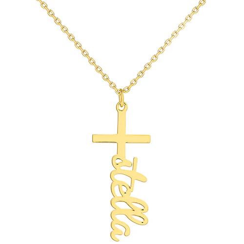Personalized Lowercase Script Name Cross Necklace - Image 4