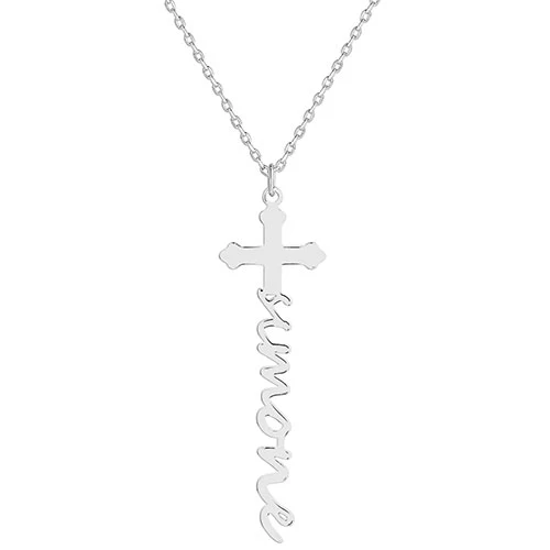 Personalized Lowercase Script Name Cross Necklace - Image 2