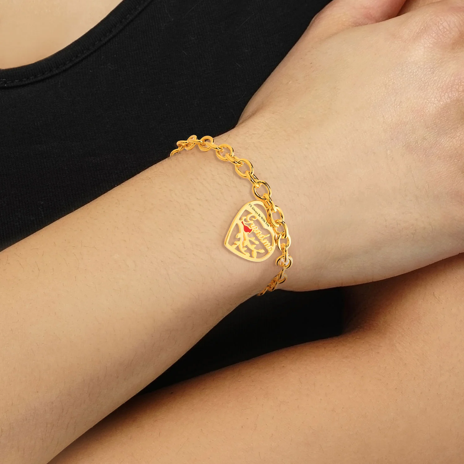 Personalized Memorial Heart with Cardinal Bracelet - Image 3