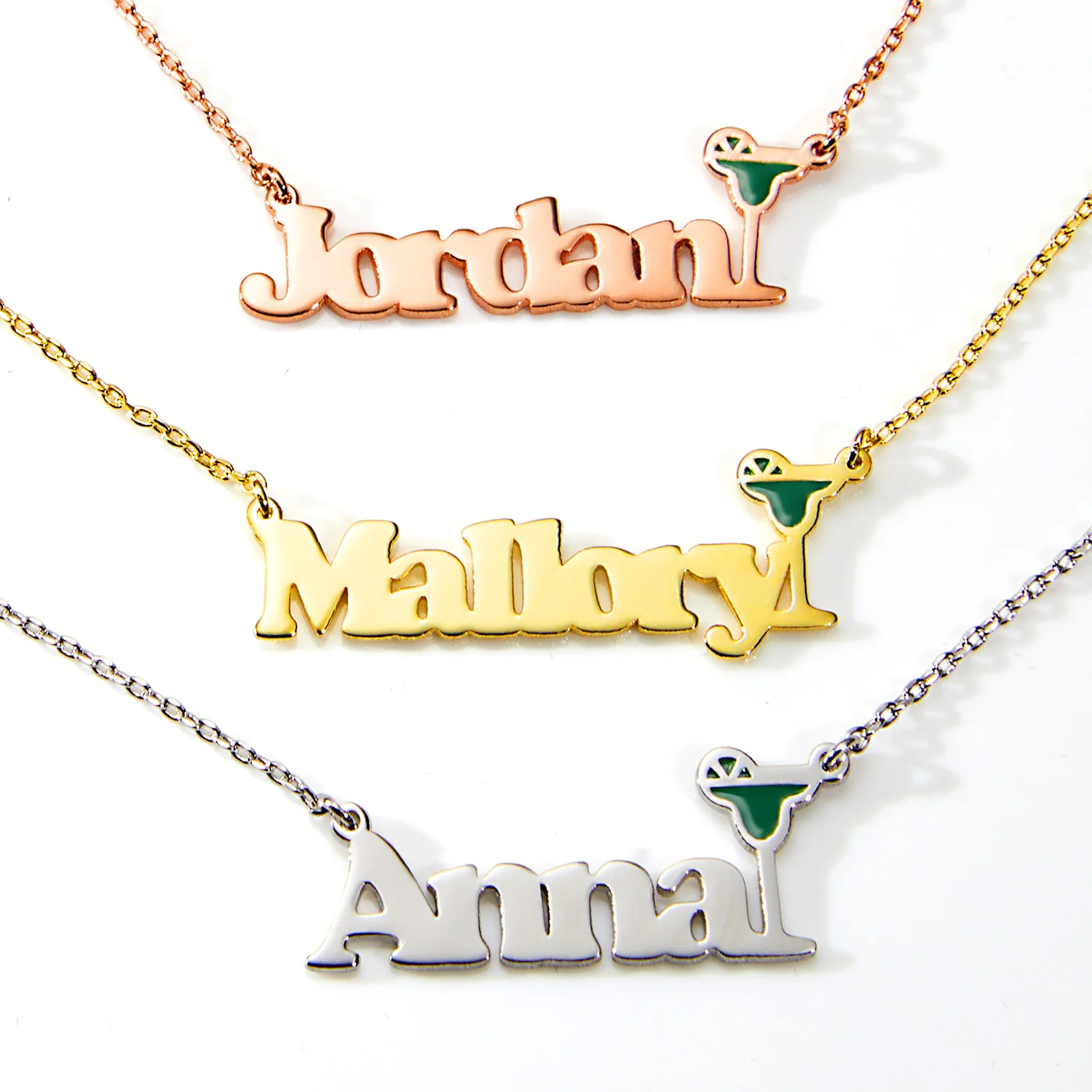 Personalized Name Necklace with Enamel Margarita Accent