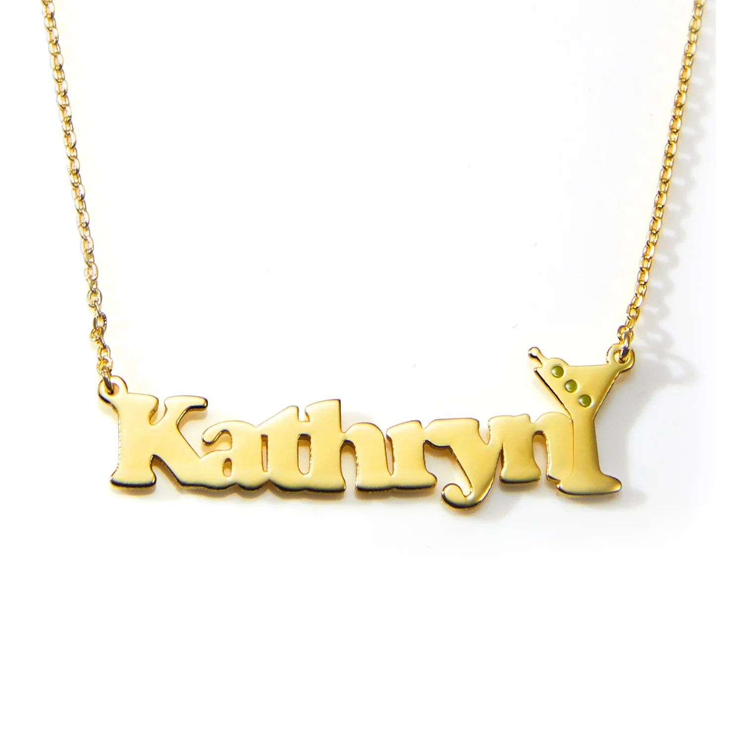 Personalized Name Necklace with Enamel Martini Accent - Image 4