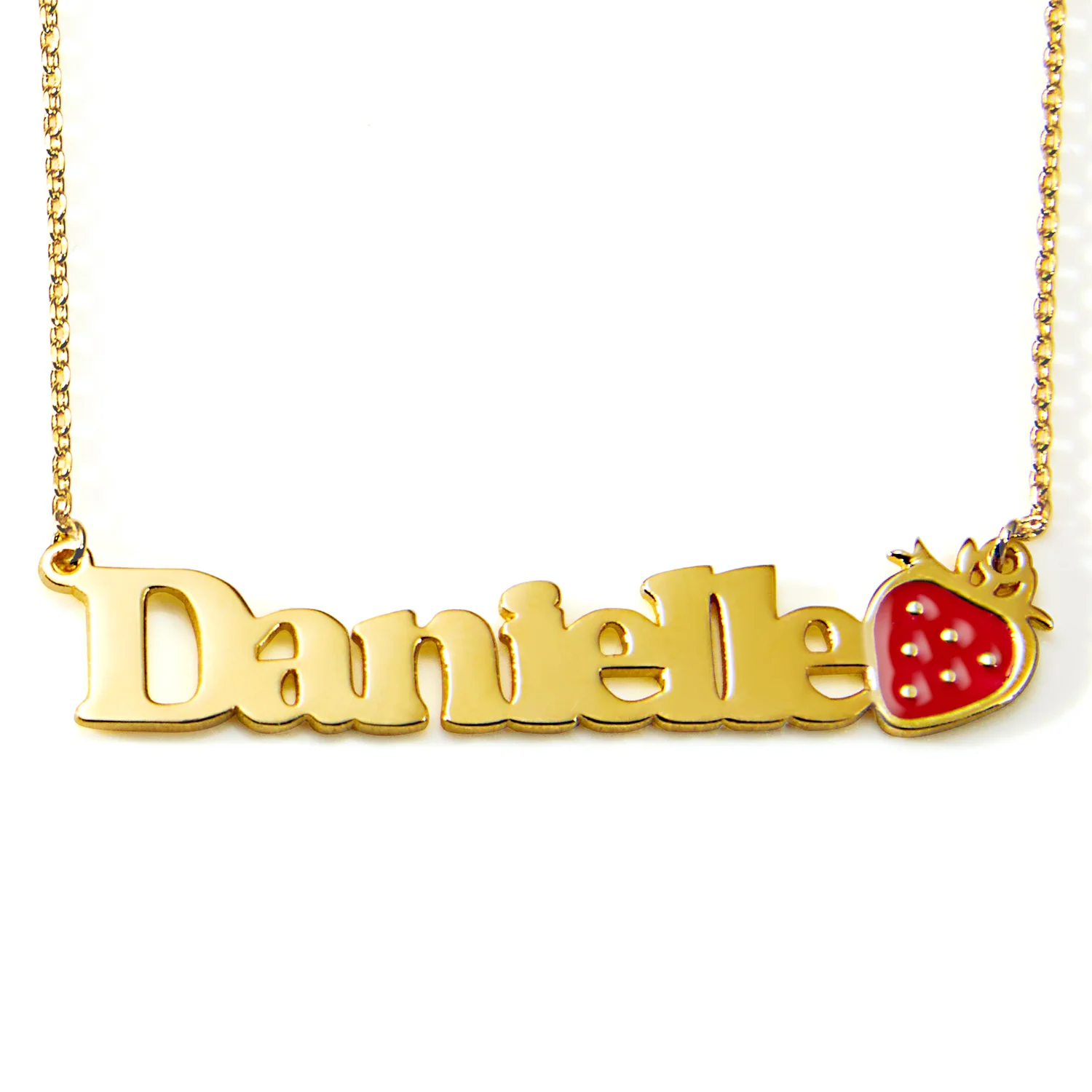 Personalized Name Necklace with Enamel Strawberry Accent - Image 4