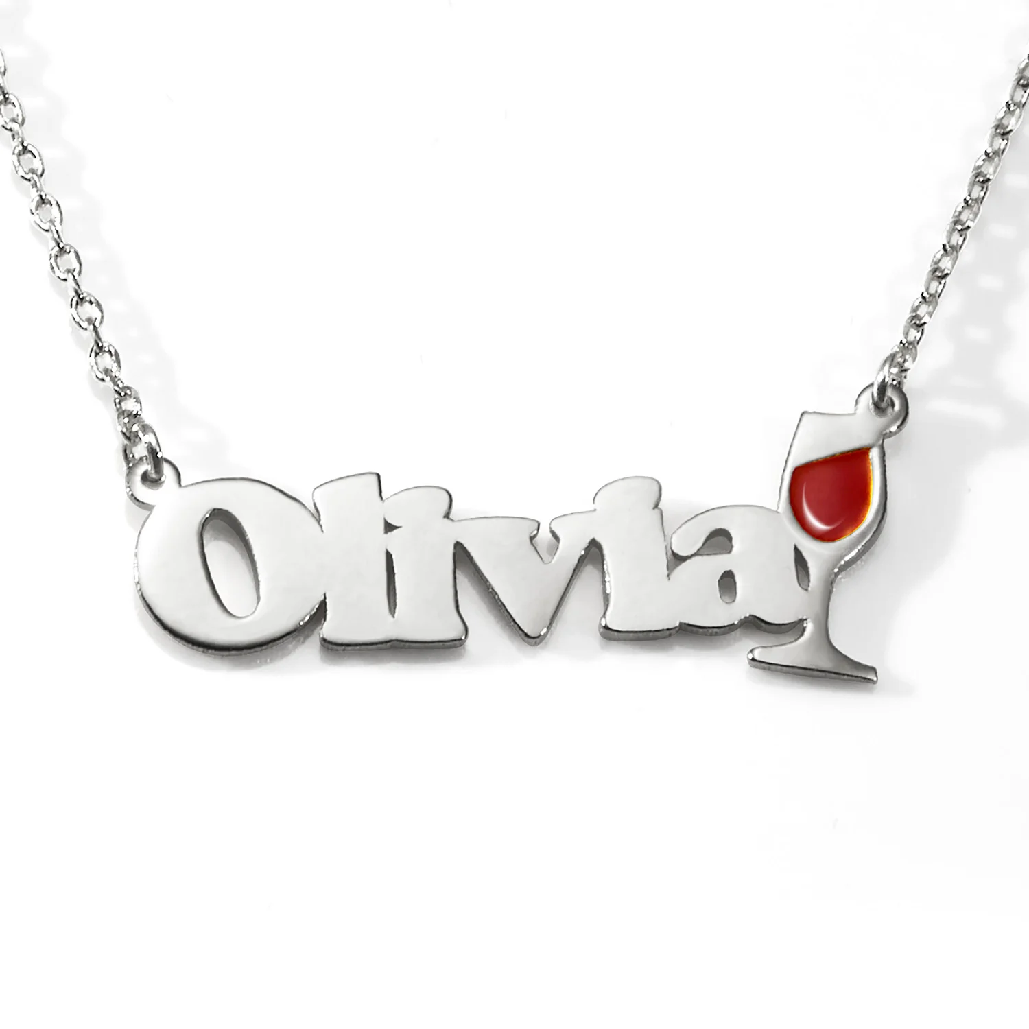 Personalized Name Necklace with Enamel Wine Glass Accent - Image 3