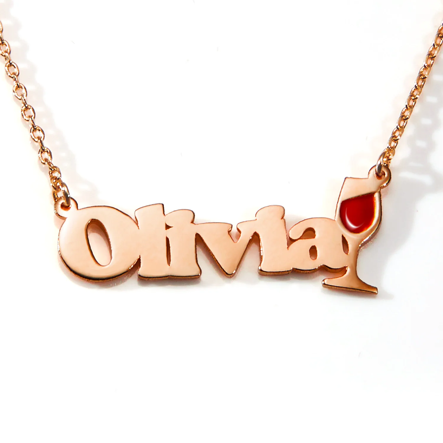 Personalized Name Necklace with Enamel Wine Glass Accent - Image 5